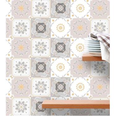Imagem de Adesivo De Parede Azulejo Portugues Em Tons De Rosa Bege E Branco - Pa