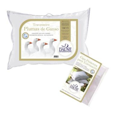Imagem de Kit Travesseiro Plumas de Ganso Naturais e Capa Impermeável com Zíper 