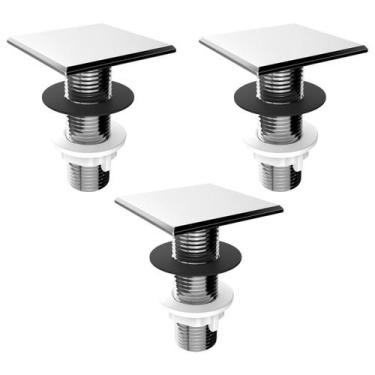 Imagem de Kit 3 Plug Tapa Furo Cromado Acabamento Quadrado Torneira Balcão Pared