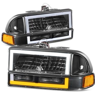 Imagem de DNA MOTORING Par de faróis lentes transparentes/âmbar refletor halógeno/LED compatível com blazer 1998-2004 / S10 1998-2004, HL-LB5-S10984P-BK-AM