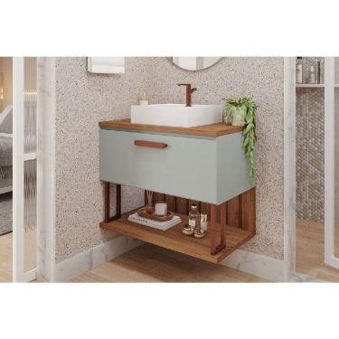 Imagem de Gabinete de Banheiro Balcão Duna 1 Porta c/Cuba 80cm Pistache/Freijo - MGM