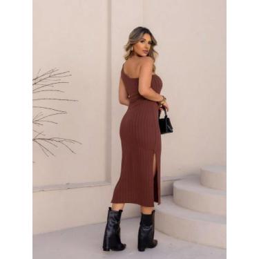 Imagem de Vestido longuete mula manca malha tricô cod2071 - LALOKA, Marrom, M