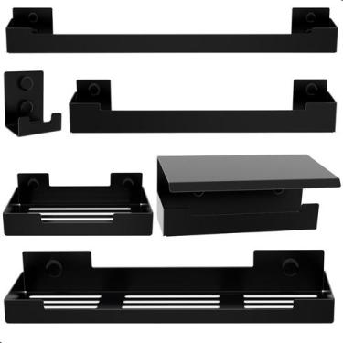 Imagem de Kit Acessórios Para Banheiro Preto Fosco 6 Peças ELG - CONTEL STORE