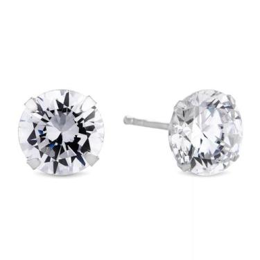 Imagem de Brinco Feminino Prata 925 Com Diamante Cz - Euro Importados, Prateado