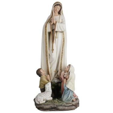 Imagem de Vineyard Carvings Estátua de Nossa Senhora de Fátima - Figura de Nossa Senhora de Fátima com Crianças Pintada à Mão Estátua da Virgem Maria Católica Decoração de Casa
