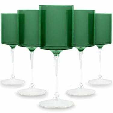 Imagem de Bluesky Conjunto de taças de vinho de dois tons verdes e transparentes - 255 g (5 peças) - Design elegante e sofisticado para eventos de luxo e momentos inesquecíveis - ideal para degustação de