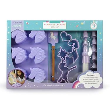 Imagem de Conjunto de assadeira infantil de unicórnio com 19 peças com receitas para crianças
