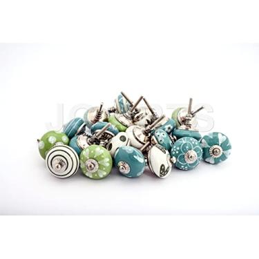 Imagem de JGARTS 20 maçanetas de cerâmica creme verde turquesa azul água e branco maçaneta de armário puxadores de gaveta puxador de gaveta