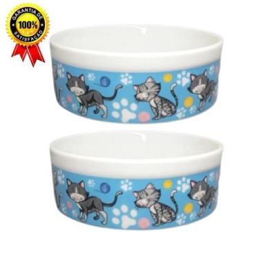 Imagem de 2 Comedouro Gato 610ml Porcelana Porta Ração Pet Dispenser - PORCELANA