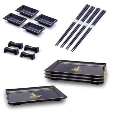 Imagem de Kit Oriental 4 Pessoas Molheira Hashi Prato Descanso Hashi - AC