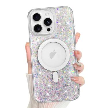 Imagem de Bonoma Capa para iPhone 16 Pro Max, parte traseira brilhante com glitter, suporte magnético para capa MagSafe à prova de choque, proteção de alta qualidade transparente para iPhone 16 Pro Max -