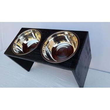 Imagem de Comedouro Duplo Com 2 Tijelas de Inox Para Cães de Grande Porte Com 28