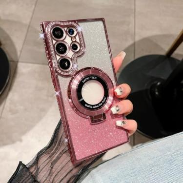 Imagem de Para Samsung S24 Ultra Invisible Holder Case para Samsung Galaxy S23 Ultra S22 Plus Diamond Gradient Glitter Plating Cover, Rosa, para S22Plus