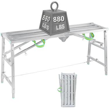 Imagem de Escada de andaime de aço com capacidade de 880 lb - Plataforma alta ajustável + plataforma de trabalho dobrável portátil para bricolage, trabalhos de manutenção, limpeza de janelas - Perfeit