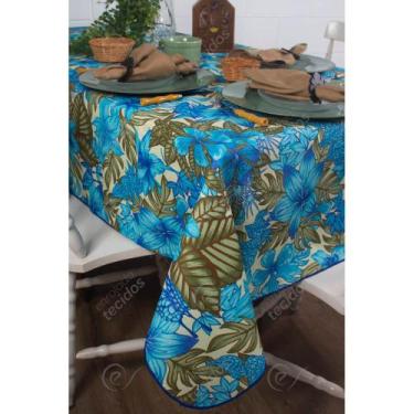 Imagem de Toalha de Mesa em Gorgurinho Floral Azul, 1,50 x 1,50