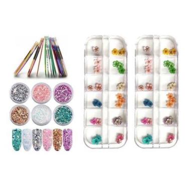 Imagem de Kit 12 Glitter Flocado+10 Fitilho+24 Flores Secas Diferente - OEM
