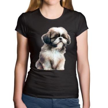 Imagem de Baby Look Algodão Cachorro Shih Tzu Filhote - Foca na Moda, Preto, P