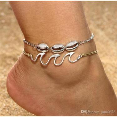 Imagem de Tornozeleira prateada praia - Confecção própria artesanal 