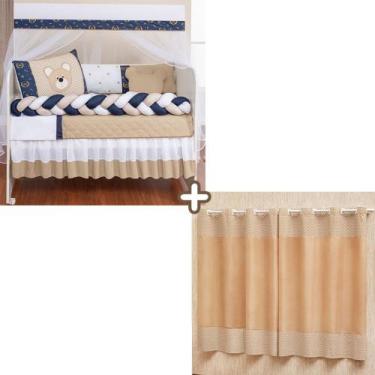 Imagem de Kit enxoval de berço ursinho bebê urso com cortina 2,00m x 1,70m 12 pe