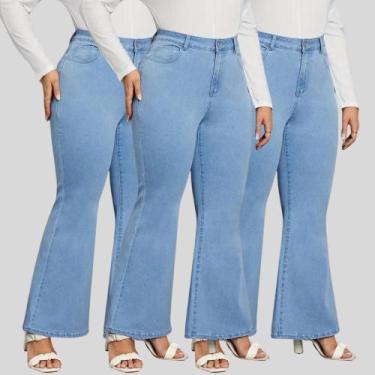 Imagem de KIT 3 Calças Flare Plus SizeJeans Feminina Boca de Sino Cintura Alta M