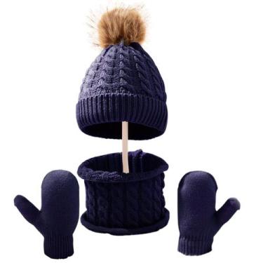 Imagem de Kit inverno bebê rn touca cachecol luva gorro de lã infantil - Beanie,