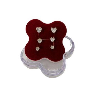 Imagem de Brinco Folheado a Ouro 3 Furos Trio de Zircônias Coração - Butique da 