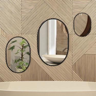 Imagem de Trio Espelho de Vidro Oval Londres com Borda Preto 80x50x40 - Papel e 