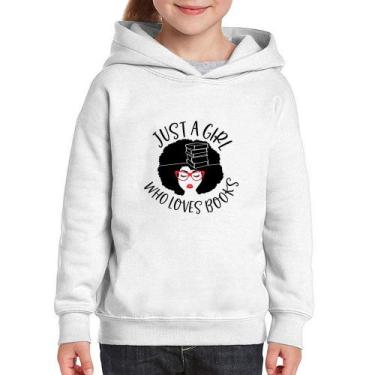 Imagem de Moletom Infantil Just a girl who loves books - Foca na Moda, Branco, 2