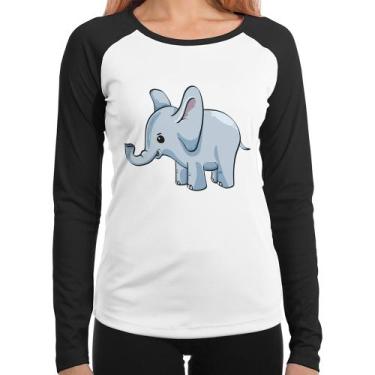 Imagem de Baby Look Raglan Elefante Bebê Manga Longa - Foca na Moda, Branco, Pre