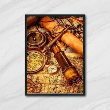 Imagem de Quadro Cartografia com Lupa e Luneta 24x18cm - com vidro - Quadros On-