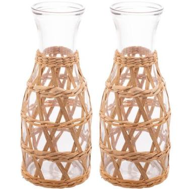 Imagem de 2 Garrafas de Vidro Wolff com Sisal 800ml para Água Suco Leite Decorad