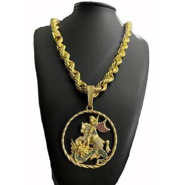 Imagem de Cordão Baiano 13Mm + Pingente São Jorge - Banhado A Ouro - Tojoia18K