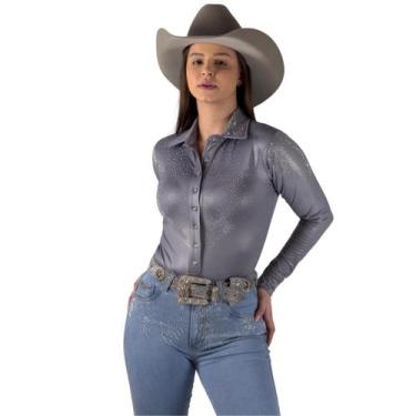 Imagem de Body Camisa Cirrê Cinza Feminino Diamond Brilhos Pratas Moda Country T