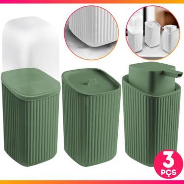 Imagem de Kit Lavabo 3 Pçs Porta Sabonete Escova Algodão Luxo Moderno Banheiro L