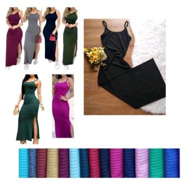 Imagem de KIT C/3 Vestidos Longo Canelado com Fenda - Emporio J, Longo c, 3 vari