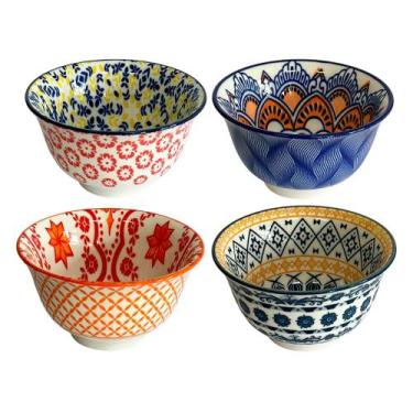 Imagem de Conjunto De Mini Bowls Redondos Em Cerâmica 4 Peças Estampados 8,5cm -