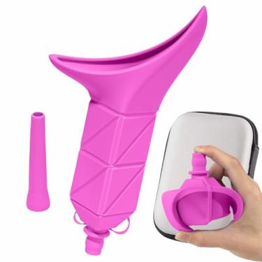 Imagem de HieerBus Dispositivo de micção feminina, mictório feminino dobrável, funil reutilizável para fazer xixi permite que as mulheres façam xixi em pé, copo portátil de silicone com estojo de tubo para