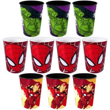 Imagem de Kit 10 Copos 320ml Estampado Super Heróis Infantil p/ Base de Ovo de P