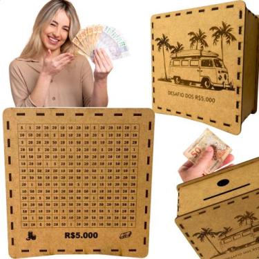 Imagem de Cofre Desafio 5 Mil Mdf Caixa De Dinheiro Cofrinho Moedas Dinheiro De 
