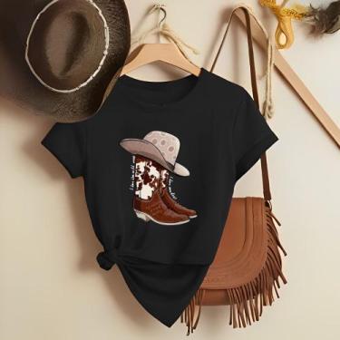Imagem de Camiseta Feminina Country Look Country T-shirt Roça Agro Rodeio Boiade