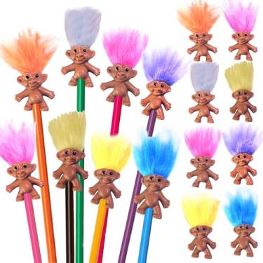 Imagem de TOMZEGNA Pacote com 16 mini topos de lápis Troll com cabelo, bonecos vintage Troll