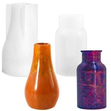 Imagem de 2 peças de molde de silicone para vaso de armazenamento, molde de garrafa, moldes de fundição de vaso de concreto, resina epóxi, vaso de flores, molde de planta, vasos 3D, moldes de artesanato para