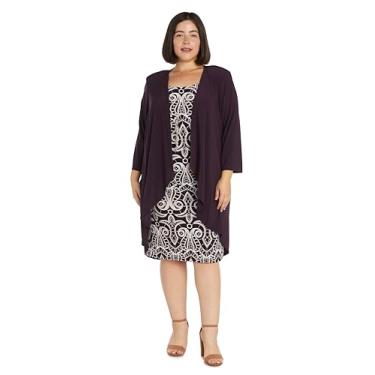 Imagem de R&M Richards Vestido casual de 2 peças com estampa bufante na altura do joelho, Ameixa, 15 Plus Size