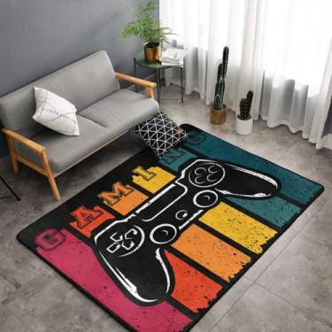 Imagem de Jbofyee Tapete retrô com tema de jogos, antiderrapante, microfibra macia, lavável, tapetes de videogame, tapete para sala de estar, quarto, escritório, dormitório, decoração de casa, 152 x 99 cm