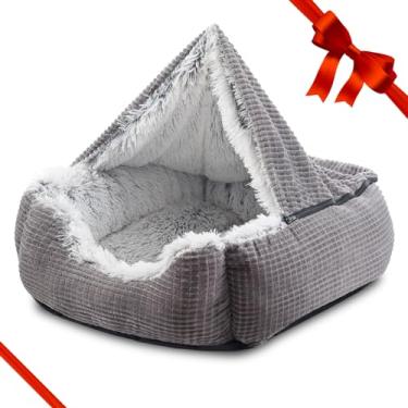 Imagem de MIXJOY Camas de cachorro para cães grandes médios e pequenos, cobertor com capuz retangular caverna cama de cachorro, camas ortopédicas de luxo antiansiedade para gatos internos, calor e lavável na máquina (63,5 cm, cinza)