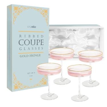 Imagem de Crutello Conjunto de 4 taças de champanhe, cupê com aro dourado, copo de coquetel vintage de 200 ml, vidro canelado canelado para champanhe, Martini, Manhattan, Cosmopolitan, Spritz e bebidas
