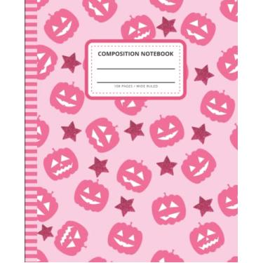Imagem de Pink Halloween Composition Notebook Wide Ruled: 7.5 x 9.25 Blank Paper / 108 Pages/Stationery Gift for Note Taking - Writing - Doodles/Pumpkin Hot ... Fun Holiday Decor Art Pattern Theme Cover