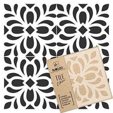 Imagem de NAKLEO Magros Tile Estêncil de plástico reutilizável - 33 x 33 cm / 13" x 13" - mouro floral espanhol - geométrico marroquino - modelo de pintura de parede de concreto bloco paver madeira