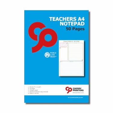 Imagem de Bloco de notas Cherry Teachers A4 | 50 páginas | Papel 120gsm | Colado na cabeça para facilitar a remoção | Perfeito para anotações e listas de tarefas