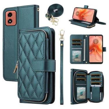 Imagem de Furiet Argyle Capa carteira para Motorola Moto G04/G04s/G24/E14 4G com alça de pulso, alça de ombro, 9+ compartimento para cartão, bolsa com zíper, luxuosa, couro PU, suporte para celular para GO4 G